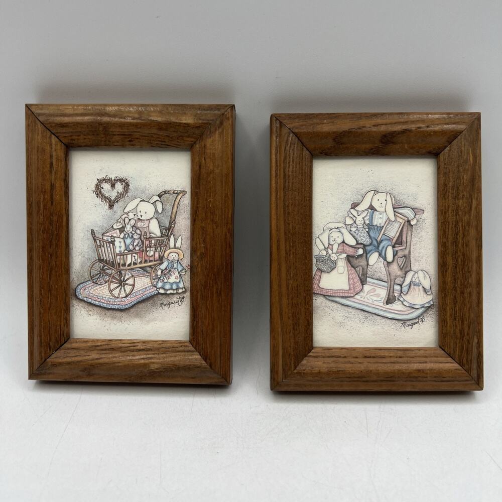 2 Miniature Country Rabbit Bunny Prints Cottage Core 90s Granny Gallery Wall 5"